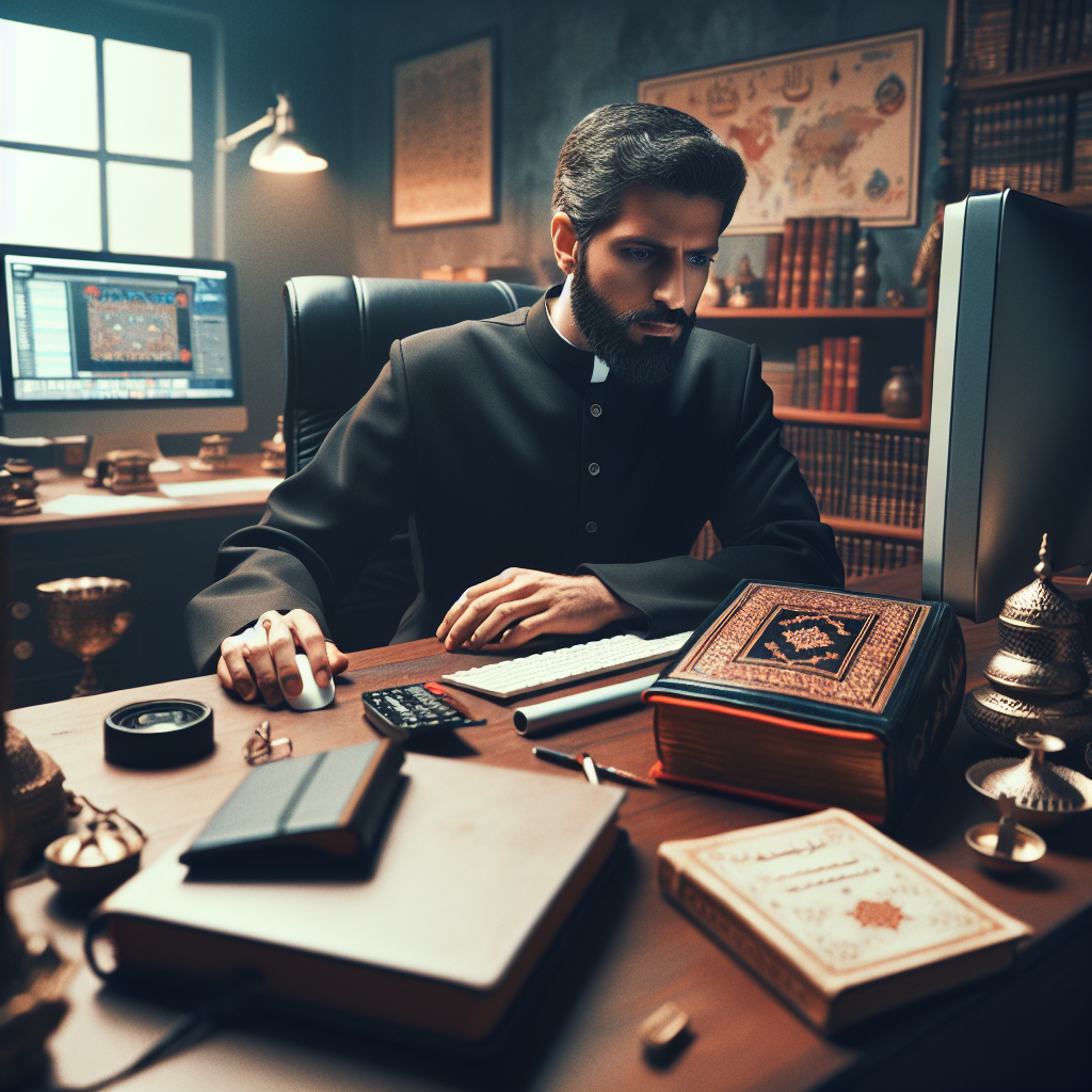 pastor on computer with Bible